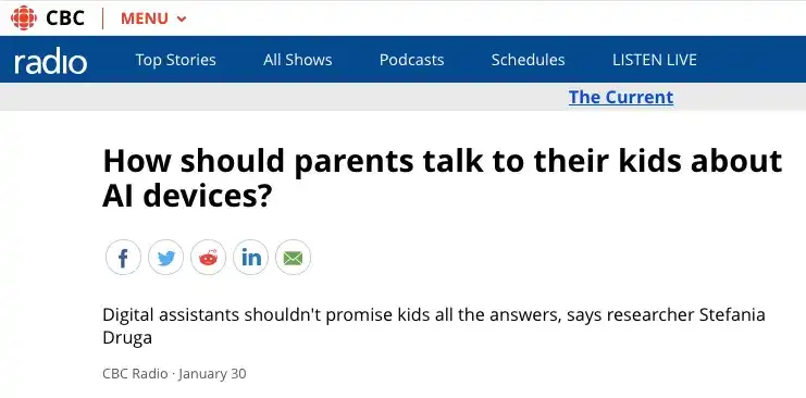 Screenshot of interview that Stefania Druga did with CBC Radio.