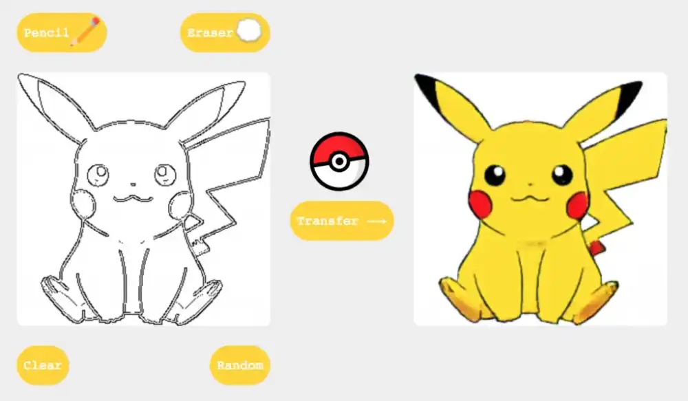 Image for outline of Pikachu, transferred to original image of Pikachu